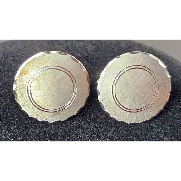 Ridley MCM Silver Cufflinks Tie Tack Set Scalloped Edge Design Mens Jewelry - Picture 2 of 7